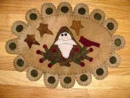Woodland Santa and Cardinal penny rug mat