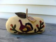 Primitive Pumpkin with Turkey penny rug style